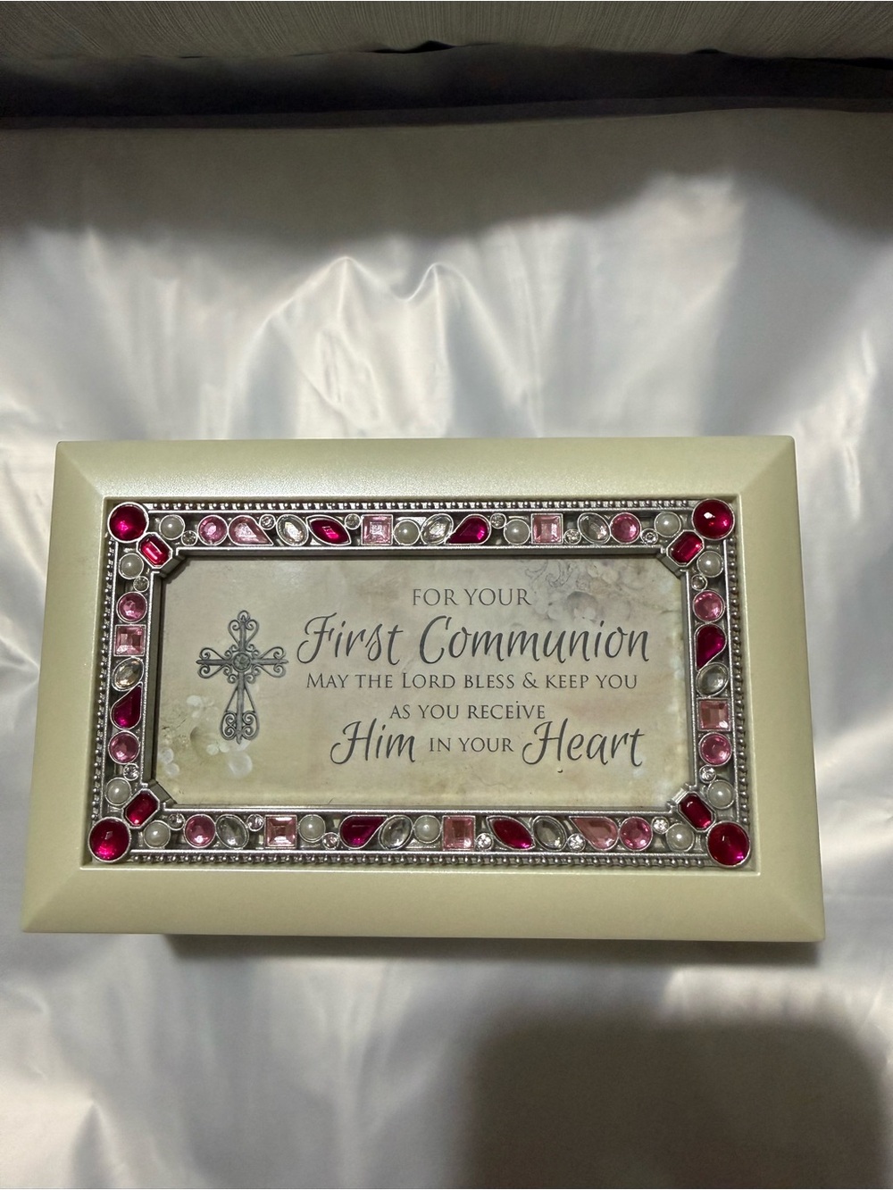 FIrst Communion Musical Jewelry Box W/ Spot For Photo